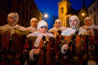 Binche festival carnival in Belgium Brussels. Belgium, carnaval of Binche. UNESCO World Heritage Parade Festival. Belgium, Walloon Municipality, province of Hainaut, village of Binche. The carnival of Binche is an event that takes place each year in the Belgian town of Binche during the Sunday, Monday, and Tuesday preceding Ash Wednesday. The carnival is the best known of several that take place in Belgium at the same time and has been proclaimed as a Masterpiece of the Oral and Intangible Heritage of Humanity listed by UNESCO. Its history dates back to approximately the 14th century.